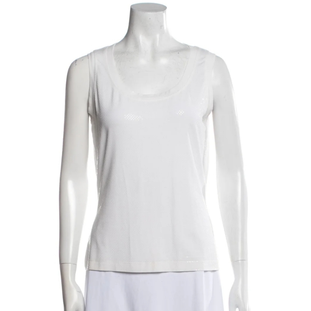 St.John Caviar Glitter White Stretch Sleeveless Top size S